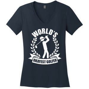 Funny Worlds Okayest Golfer Women's V-Neck T-Shirt