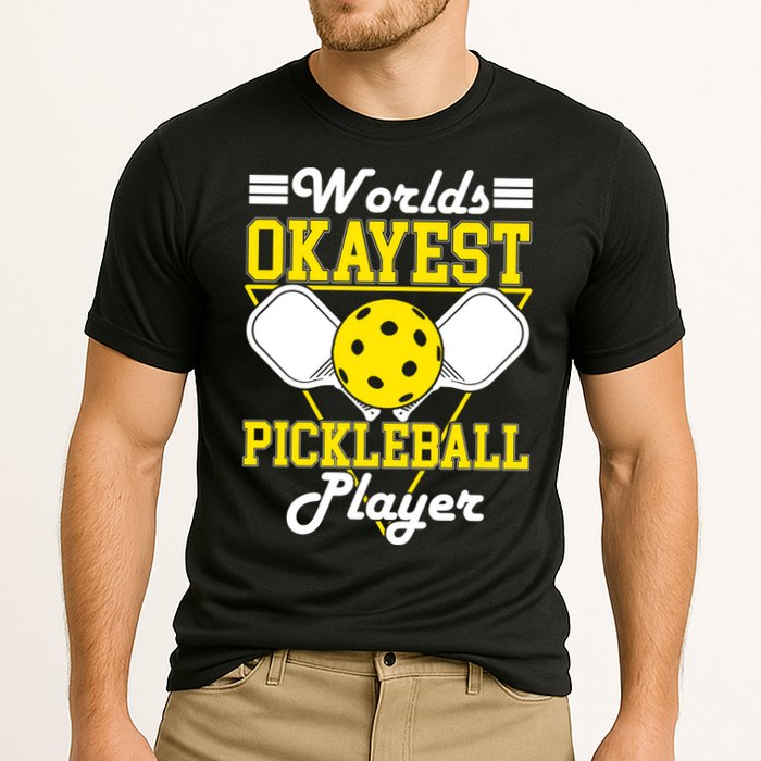 Funny Worlds Okayest Pickleball Player Gift Paddle Gift Cooling Performance Crew T-Shirt