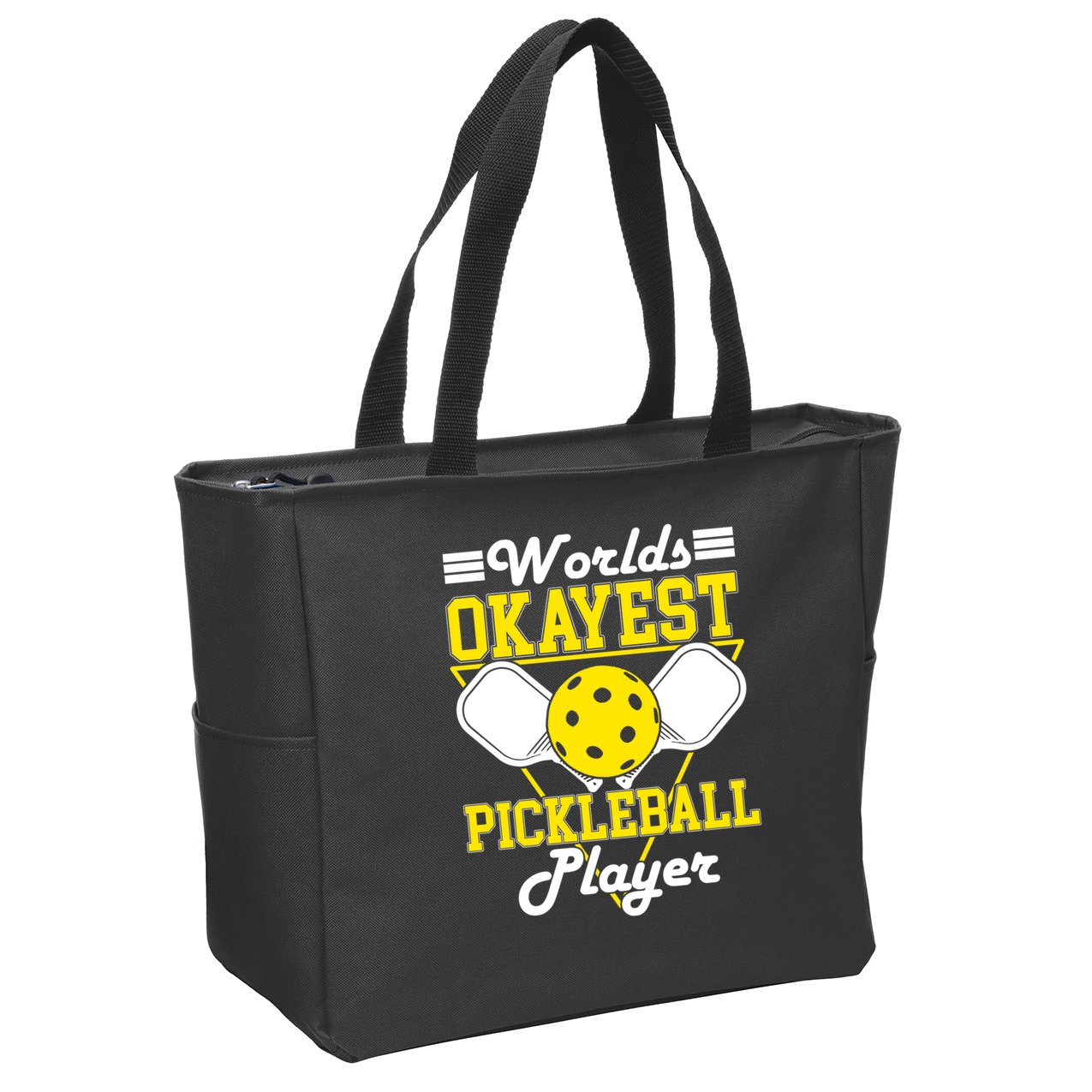 Funny Worlds Okayest Pickleball Player Gift Paddle Gift Zip Tote Bag