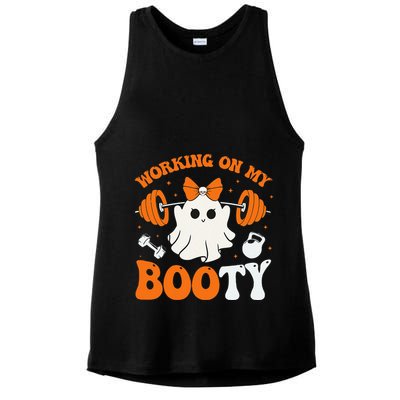 Funny Working On My Booty Ghost Boo Gym Ghost Pun Halloween Ladies PosiCharge Tri-Blend Wicking Tank