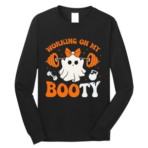 Funny Working On My Booty Ghost Boo Gym Ghost Pun Halloween Long Sleeve Shirt