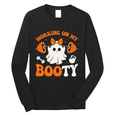 Funny Working On My Booty Ghost Boo Gym Ghost Pun Halloween Long Sleeve Shirt