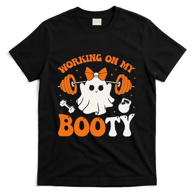 Funny Working On My Booty Ghost Boo Gym Ghost Pun Halloween T-Shirt