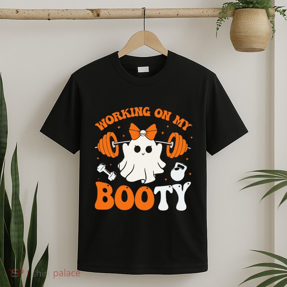 Funny Working On My Booty Ghost Boo Gym Ghost Pun Halloween T-Shirt