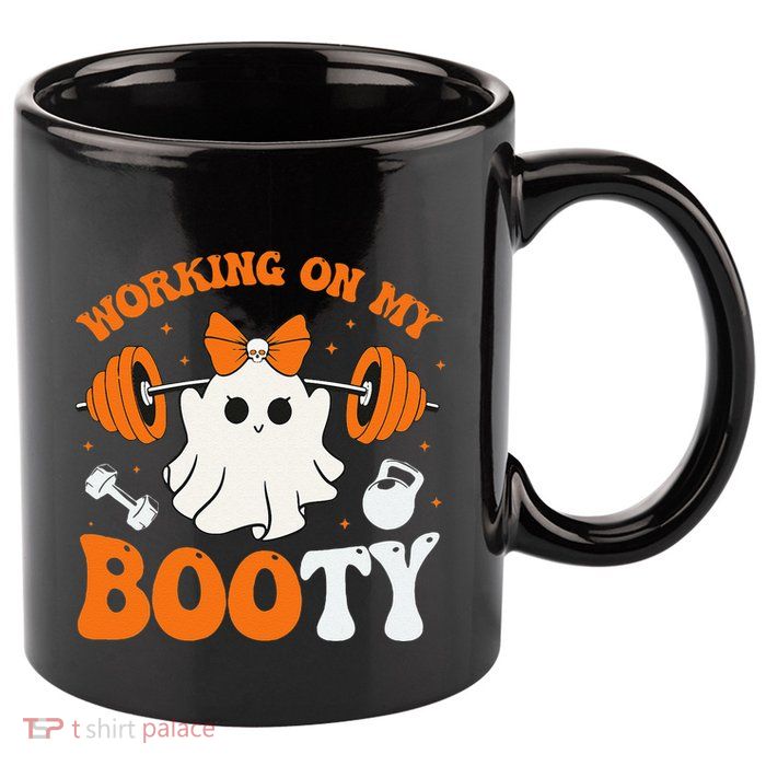 Funny Working On My Booty Ghost Boo Gym Ghost Pun Halloween 11oz C Handle Ceramic Mug