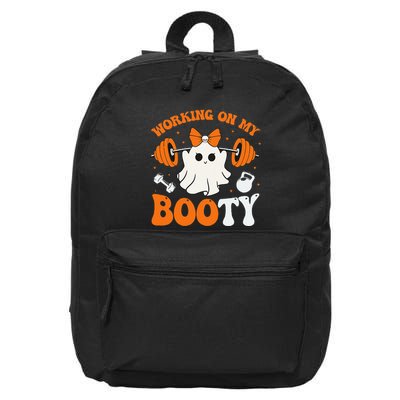 Funny Working On My Booty Ghost Boo Gym Ghost Pun Halloween 16 in Basic Backpack