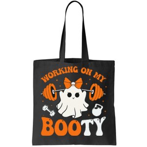 Funny Working On My Booty Ghost Boo Gym Ghost Pun Halloween Tote Bag