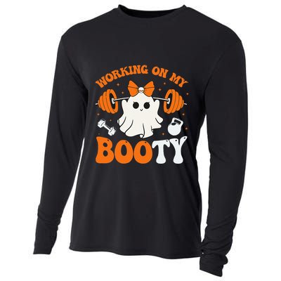Funny Working On My Booty Ghost Boo Gym Ghost Pun Halloween Cooling Performance Long Sleeve Crew