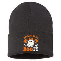 Funny Working On My Booty Ghost Boo Gym Ghost Pun Halloween Sustainable Knit Beanie