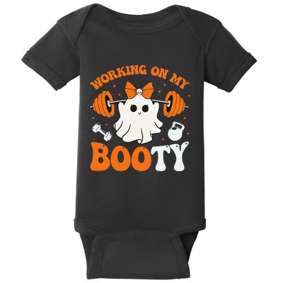 Funny Working On My Booty Ghost Boo Gym Ghost Pun Halloween Baby Bodysuit