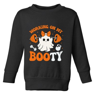 Funny Working On My Booty Ghost Boo Gym Ghost Pun Halloween Toddler Sweatshirt