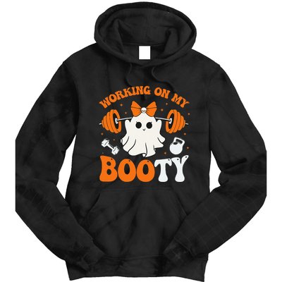 Funny Working On My Booty Ghost Boo Gym Ghost Pun Halloween Tie Dye Hoodie