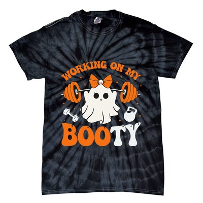 Funny Working On My Booty Ghost Boo Gym Ghost Pun Halloween Tie-Dye T-Shirt