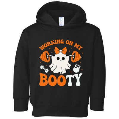 Funny Working On My Booty Ghost Boo Gym Ghost Pun Halloween Toddler Hoodie