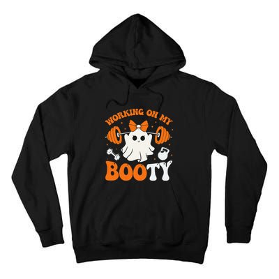 Funny Working On My Booty Ghost Boo Gym Ghost Pun Halloween Tall Hoodie