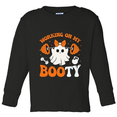 Funny Working On My Booty Ghost Boo Gym Ghost Pun Halloween Toddler Long Sleeve Shirt
