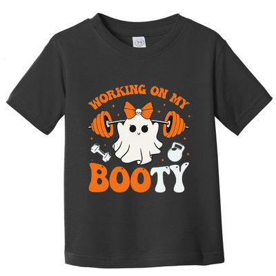 Funny Working On My Booty Ghost Boo Gym Ghost Pun Halloween Toddler T-Shirt