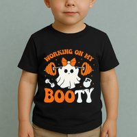Funny Working On My Booty Ghost Boo Gym Ghost Pun Halloween Toddler T-Shirt