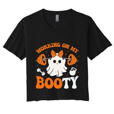 Funny Working On My Booty Ghost Boo Gym Ghost Pun Halloween Crop Top
