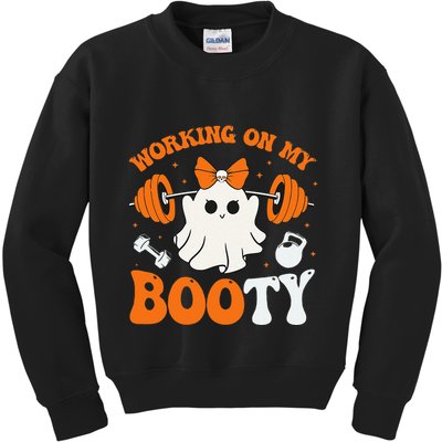 Funny Working On My Booty Ghost Boo Gym Ghost Pun Halloween Kids Sweatshirt