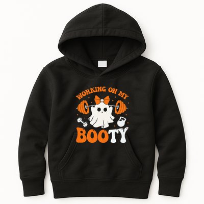 Funny Working On My Booty Ghost Boo Gym Ghost Pun Halloween Kids Hoodie