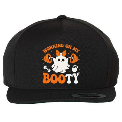 Funny Working On My Booty Ghost Boo Gym Ghost Pun Halloween Wool Snapback Cap