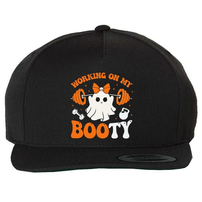 Funny Working On My Booty Ghost Boo Gym Ghost Pun Halloween Wool Snapback Cap