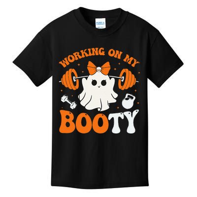 Funny Working On My Booty Ghost Boo Gym Ghost Pun Halloween Kids T-Shirt