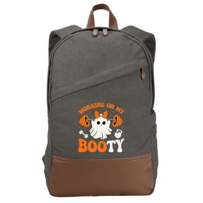 Funny Working On My Booty Ghost Boo Gym Ghost Pun Halloween Cotton Canvas Backpack