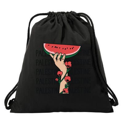 Floral Watermelon Palestine Watermelon Drawstring Bag