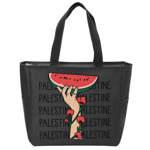 Floral Watermelon Palestine Watermelon Zip Tote Bag