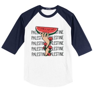 Floral Watermelon Palestine Watermelon Baseball Sleeve Shirt