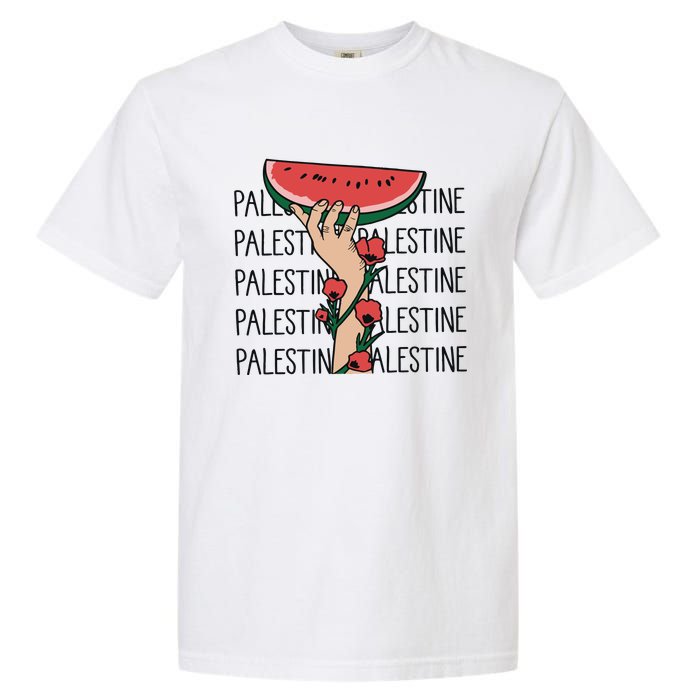 Floral Watermelon Palestine Watermelon Garment-Dyed Heavyweight T-Shirt