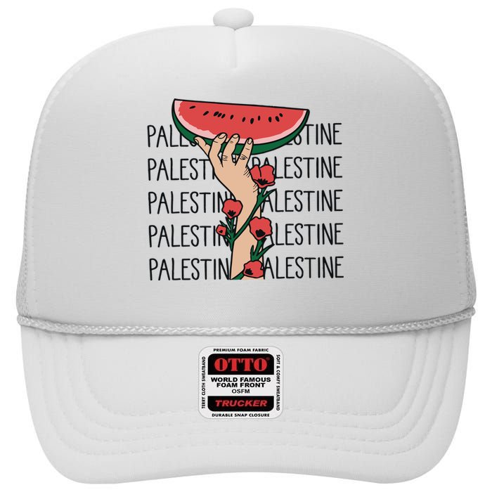 Floral Watermelon Palestine Watermelon High Crown Mesh Back Trucker Hat