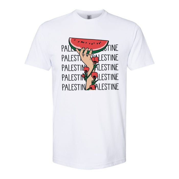 Floral Watermelon Palestine Watermelon Softstyle CVC T-Shirt