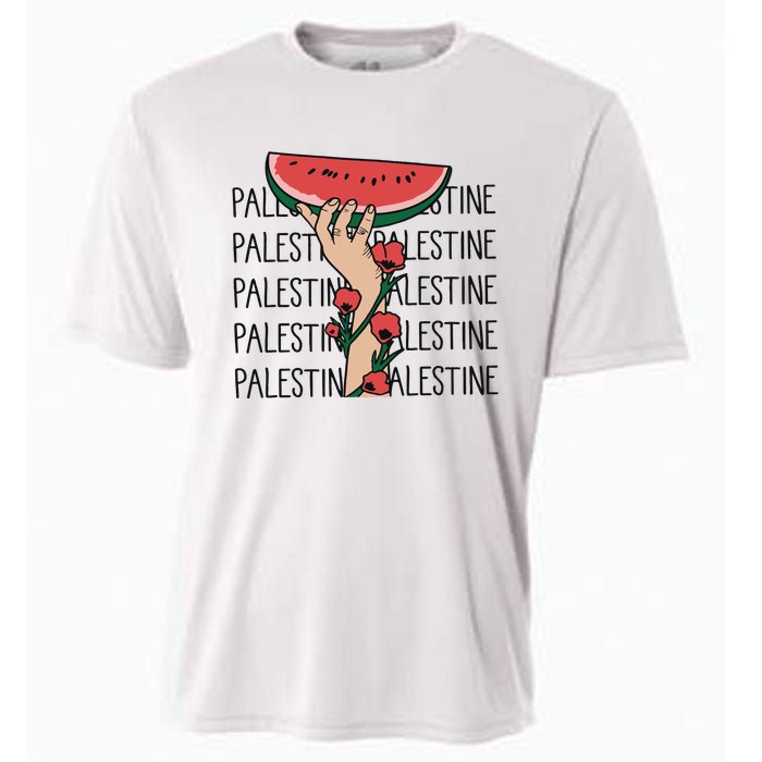 Floral Watermelon Palestine Watermelon Cooling Performance Crew T-Shirt