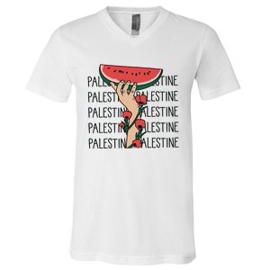 Floral Watermelon Palestine Watermelon V-Neck T-Shirt