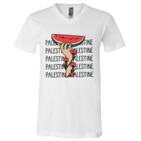 Floral Watermelon Palestine Watermelon V-Neck T-Shirt