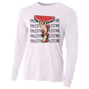 Floral Watermelon Palestine Watermelon Cooling Performance Long Sleeve Crew