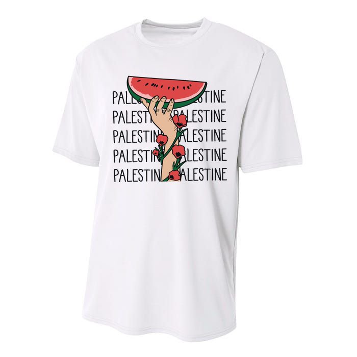 Floral Watermelon Palestine Watermelon Performance Sprint T-Shirt