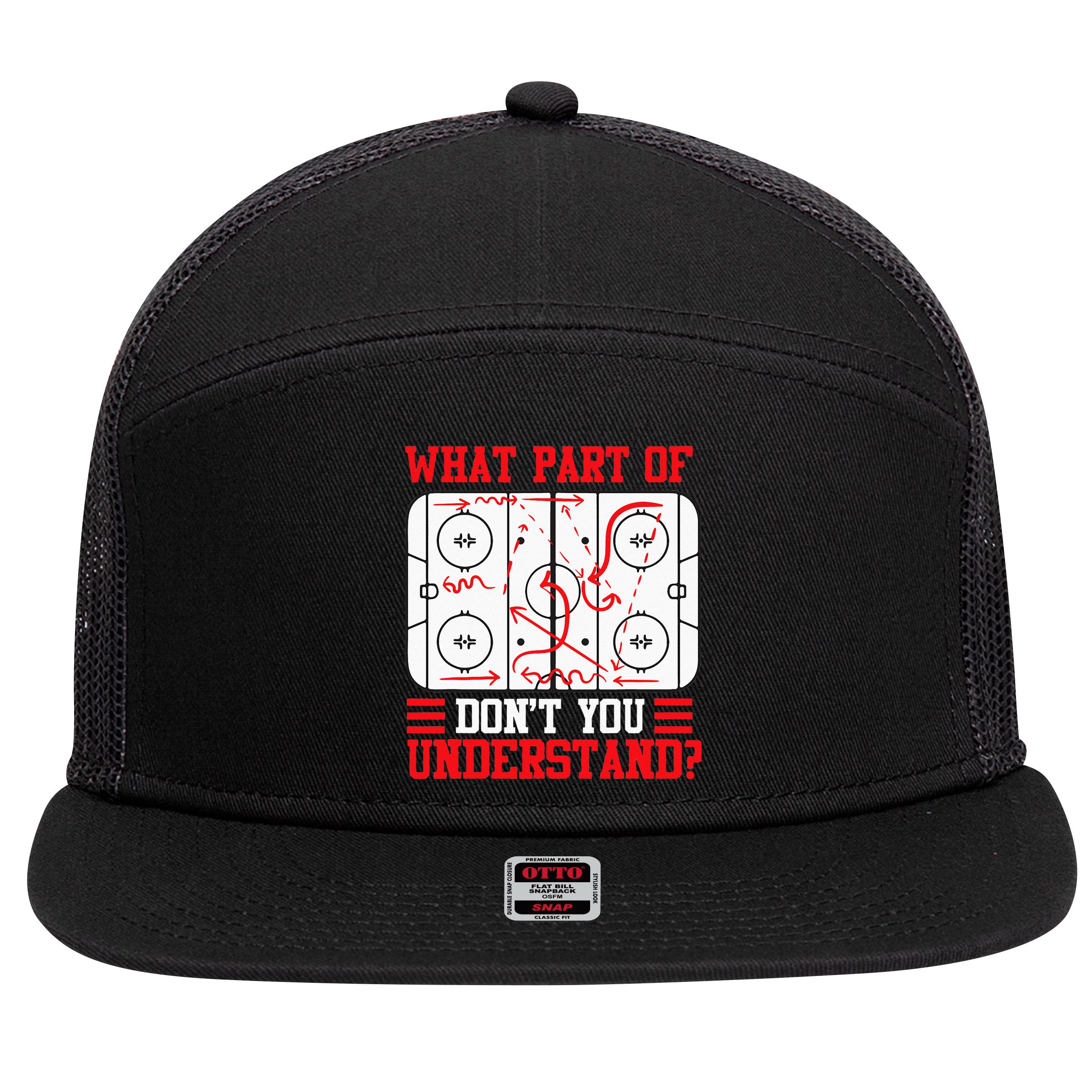Funny What Part Of Hockey Dont You Understand Hockey Player 7 Panel Mesh Trucker Snapback Hat