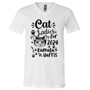 First Woman President Cat Ladies For Kamala Harris Vote 2024 V-Neck T-Shirt