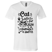 First Woman President Cat Ladies For Kamala Harris Vote 2024 V-Neck T-Shirt