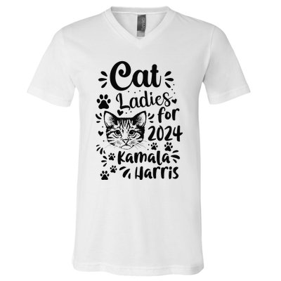 First Woman President Cat Ladies For Kamala Harris Vote 2024 V-Neck T-Shirt