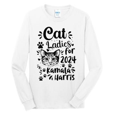 First Woman President Cat Ladies For Kamala Harris Vote 2024 Tall Long Sleeve T-Shirt