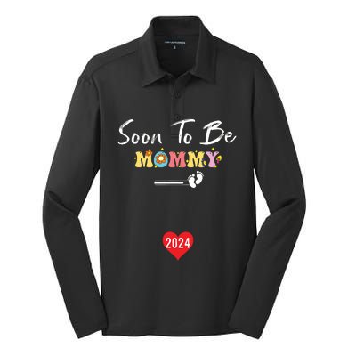 Funny Women Pregnancy Soon To Be Mommy 2024 Funny New Mom Silk Touch Performance Long Sleeve Polo