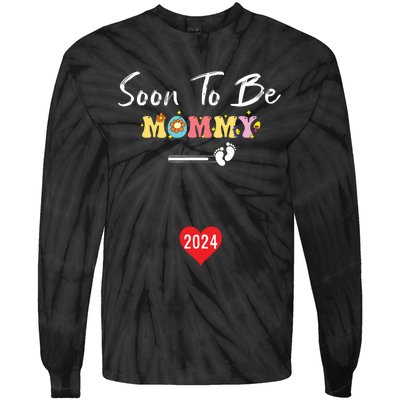 Funny Women Pregnancy Soon To Be Mommy 2024 Funny New Mom Tie-Dye Long Sleeve Shirt