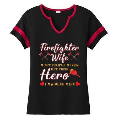 Firefighter Wife Proud Hero Graphic Design Gift Ladies Halftime Notch Neck Tee