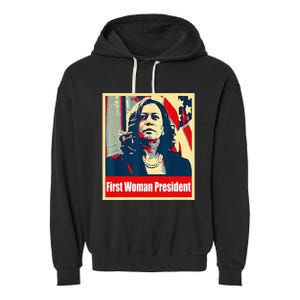 First Woman President Of America Kamala Harris 2024 Garment-Dyed Fleece Hoodie