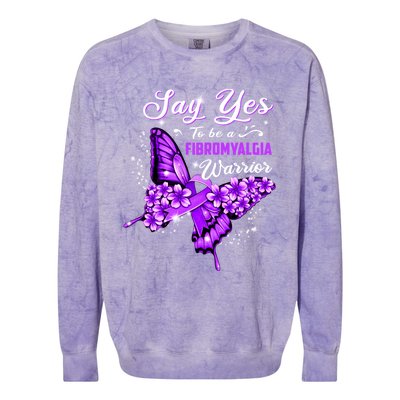 Fibromyalgia Warrior Purple Butterfly Gift Colorblast Crewneck Sweatshirt